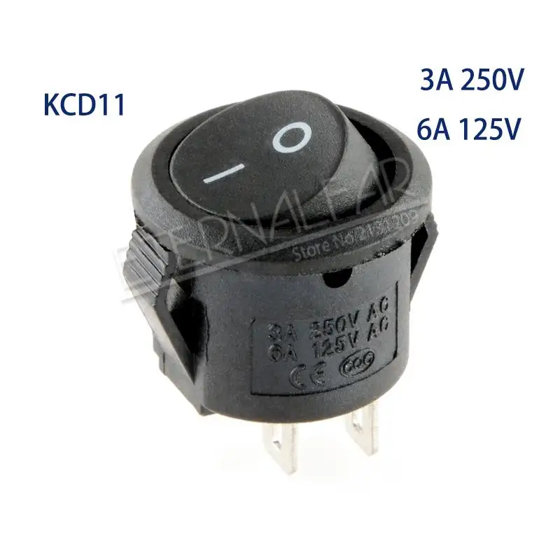 KCD11 3A 250V AC 6A 125V SPDT ВКЛ ВЫКЛ открытие 15 мм Полный Круглый красный черный белый 2 фута