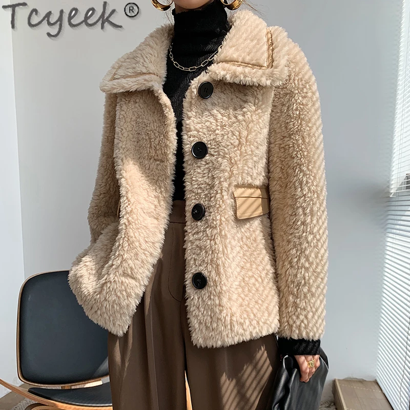 

Tcyeek Winter Elegant Sheep Shearing Jacket Women's Fur Coat 2021 100% Real Wool Jackets Female Clothing Manteau Femme Gxy1217