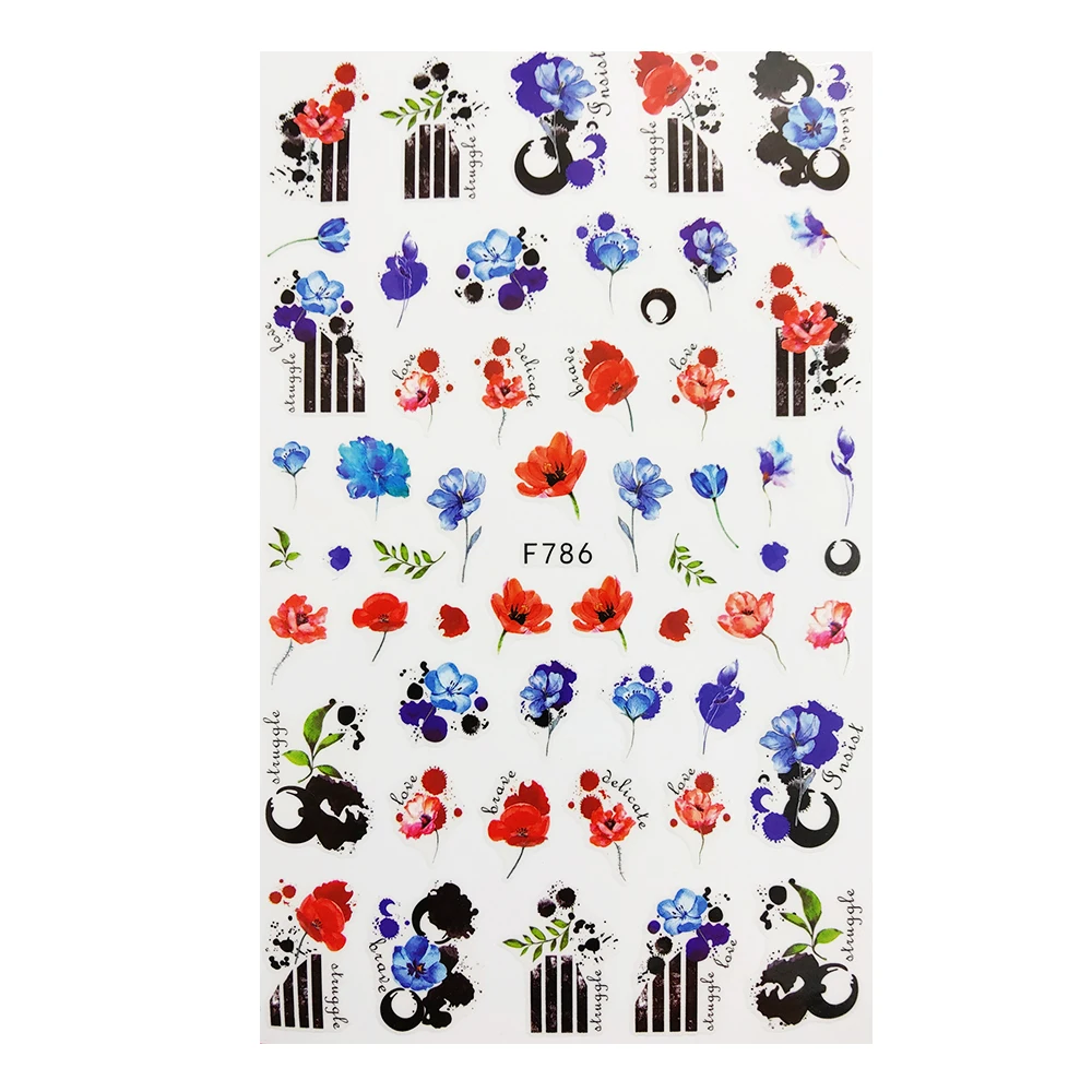 

Новые 3D наклейки для дизайна ногтей, Акварельные Цветы, фотообои, самоклеящиеся наклейки для маникюра, слайдеры, аксессуары