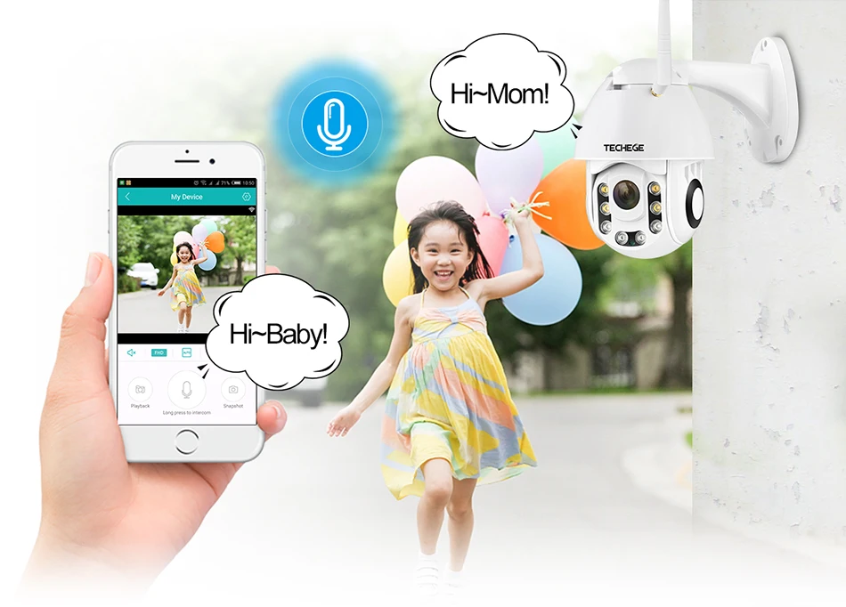 Techege HD 1080P Беспроводная IP камера CCTV AI обнаружения человека Pan Tilt Intercom 2MP камера безопасности TF хранение Открытый водонепроницаемый