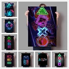 Игровая комната, постер, игра, неоновая Картина на холсте, игра Playstation Pictures, настенное искусство для мальчиков, спальня, игры, домашний декор для детей