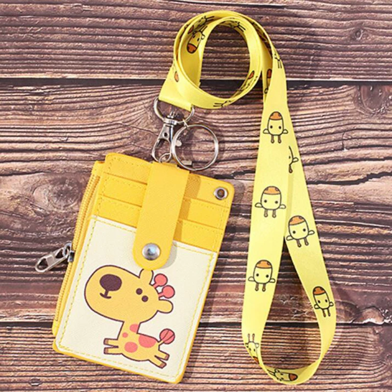 

Cartoon ID Card Holder Wallet Halter Student Bus Card Cover Money Coin Purse Zipper Pouch Hanging Neck Multifunction Card Bag