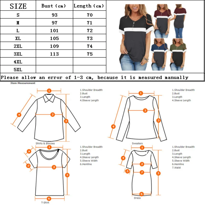 

2021 spring and summer women's clothing solid color round V short-sleeved contrast stitching T-shirt top