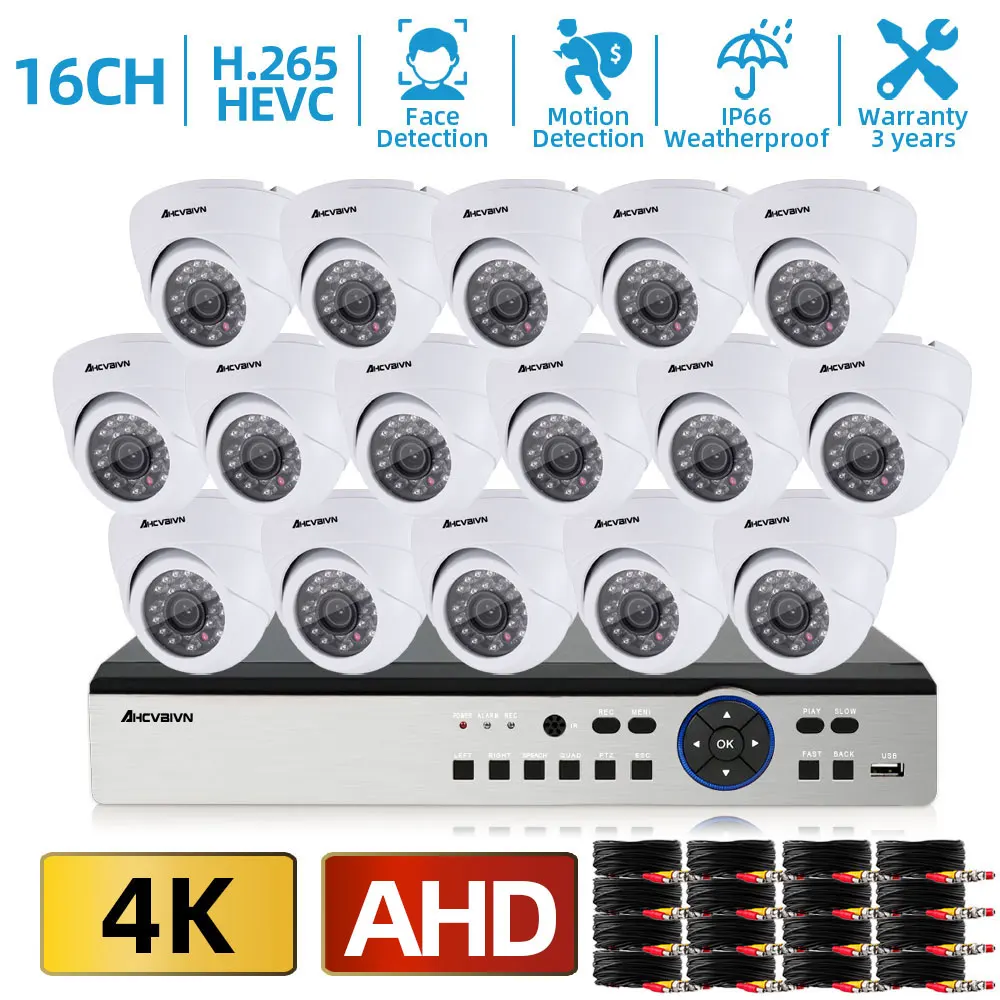

8mp 16CH видеонаблюдение Системы с 8/16 шт. 8.0MP Ночное видение на открытом воздухе/домашние безопасности камеры 4K 16CH CCTV DVR Kit P2P