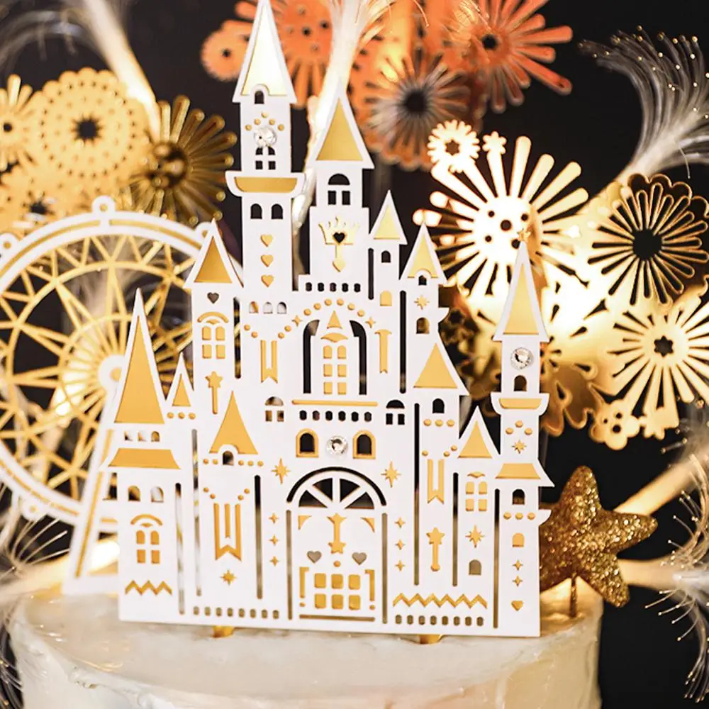 Принцесса замок акриловый торт Топпер помолвка день рождения Золотой Resuable кекс