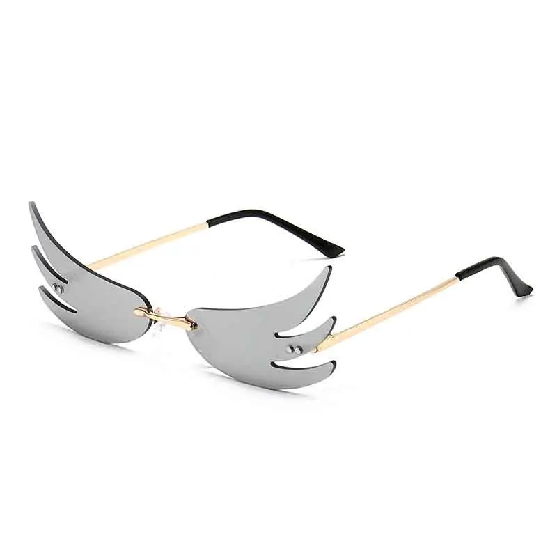 

New Angel Wing Sunglasses Women Metal Boundless Sun Glasses Fashion Gradient Eyewear gafas de sol hombre
