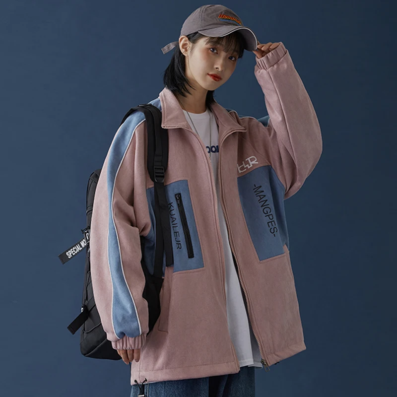 Женская куртка на молнии с буквенным принтом свободная ветровка контрастных