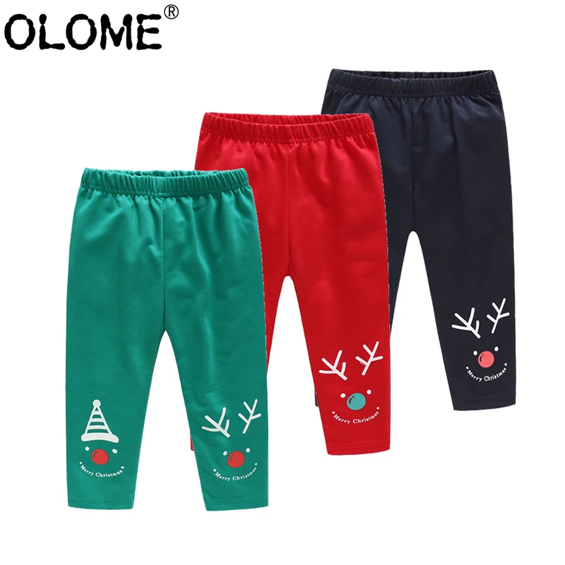 

OLOME Kids Long Pants Christmas Children Pants Cotton Girls and Boys Sportpants 2-7 Year Toddler Clothing Santa Baby Costume