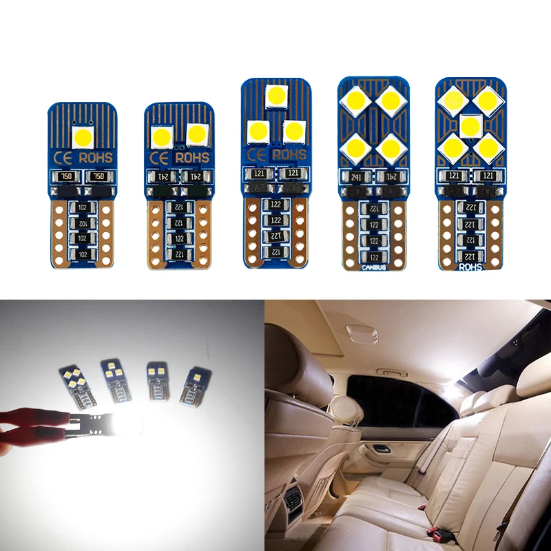 

2Pcs T10 3030 LED Light Bulbs 12V Canbus Error Free T10 W5W 194 Car Tail Lights Dome Lamp White Wedge Side Light