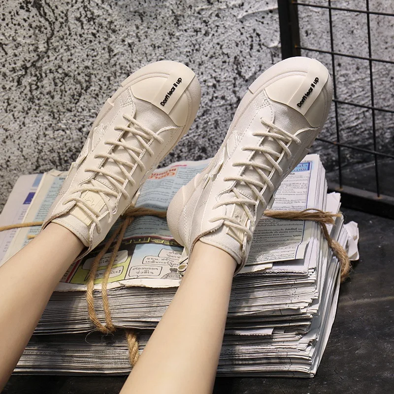 Повседневная парусиновая обувь женские кроссовки с высоким берцем модные
