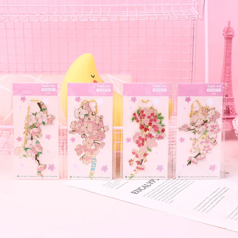

1pc Kawaii Cherry Blossoms Pendant Bookmark Cute Metal Art Pattern Book Mark Page Folder Decor Office School Supplies Stationery