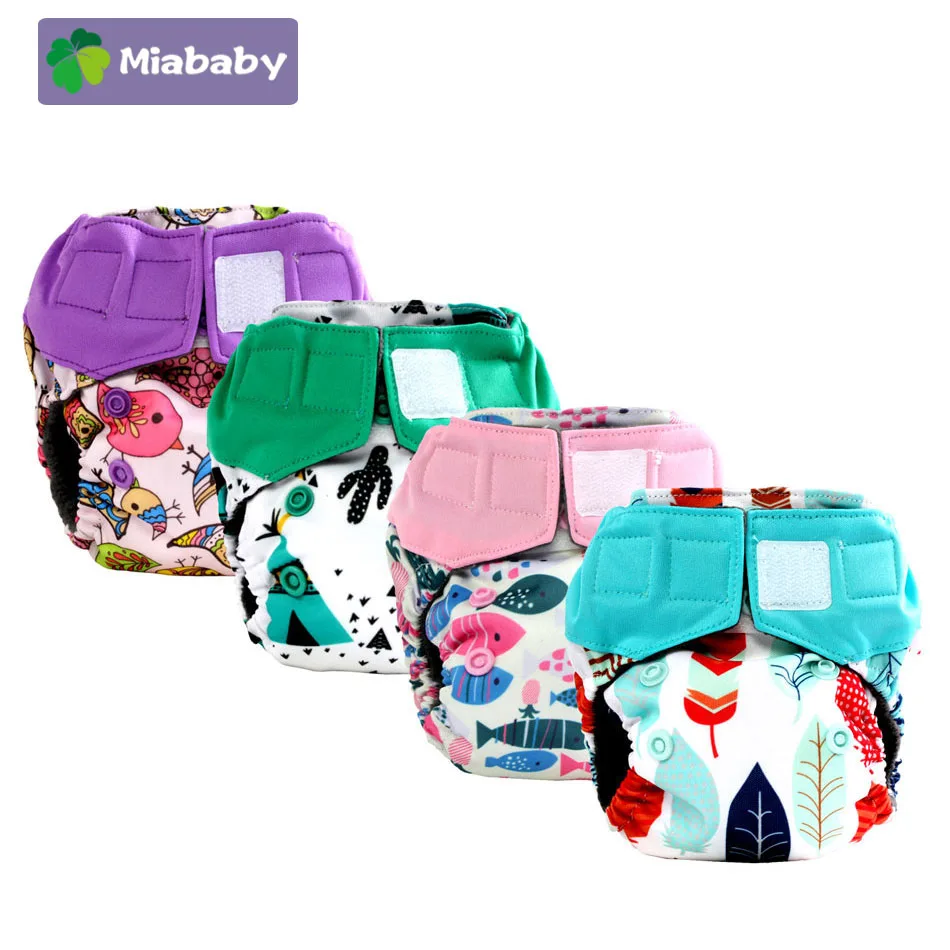 Miababy Newborn Charcoal Bamboo AIO cloth diaper,Double leaking guards, fits 0-3months baby or 6-19 lbs, washable and reusable