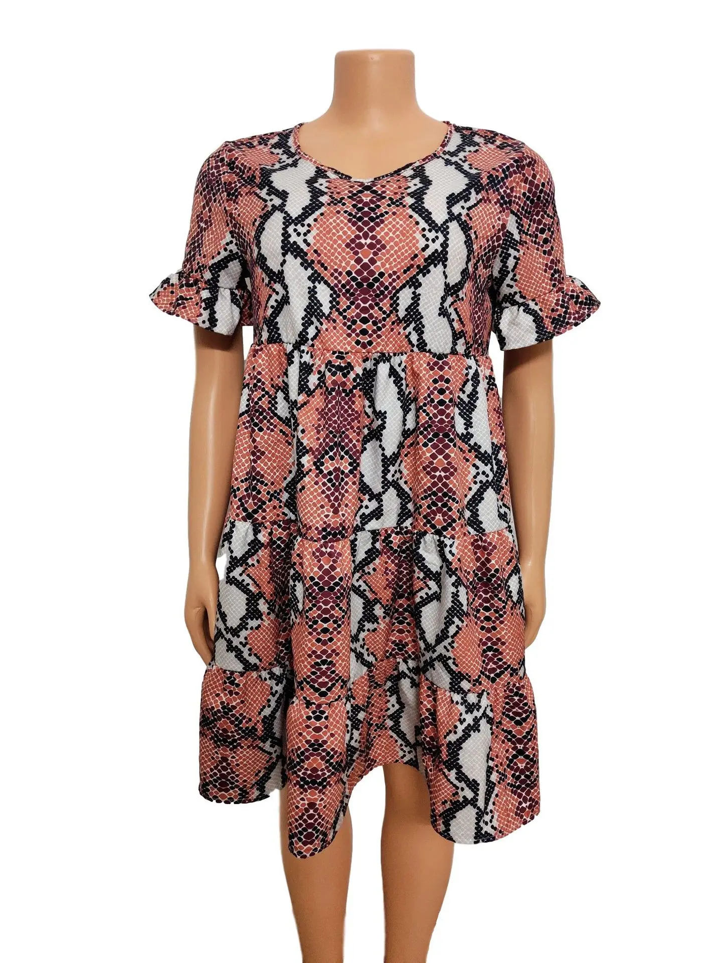 

African Ladies Fashion Print Dress Causal Summer Short Sleeve Round Neck Mini Loose A Line Fashion Maxi Dresses Beachwear Indie