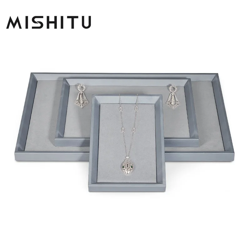 

MISHITU Premium Newly PU Leather Jewelry Display Tray Ring Necklace Organizer ornaments with Fashion Simple and Light Luxury