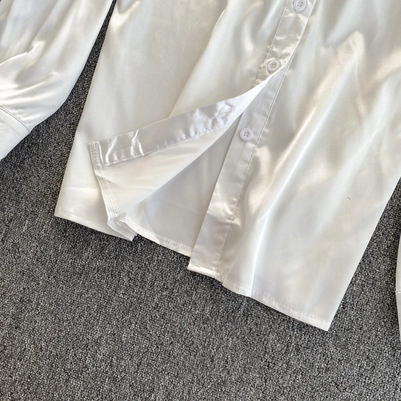 

New fashion spring autumn shirt women's leopard print patchwork satin tops turn-down collar Long Sleeve ladies white blouse tops