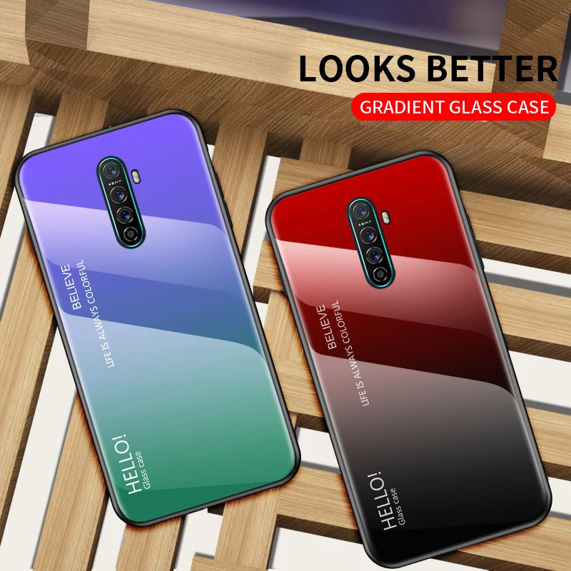 Для Realme X2 Pro Чехол из закаленного стекла с градиентом Мягкий силиконовый