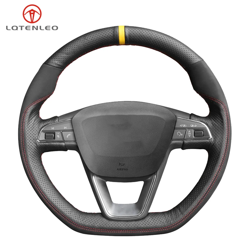 

LQTENLEO Black Leather Suede Car Steering Wheel Cover For Seat Leon Cupra R Leon ST Cupra Leon ST Cupra Ateca Cupra Ateca FR