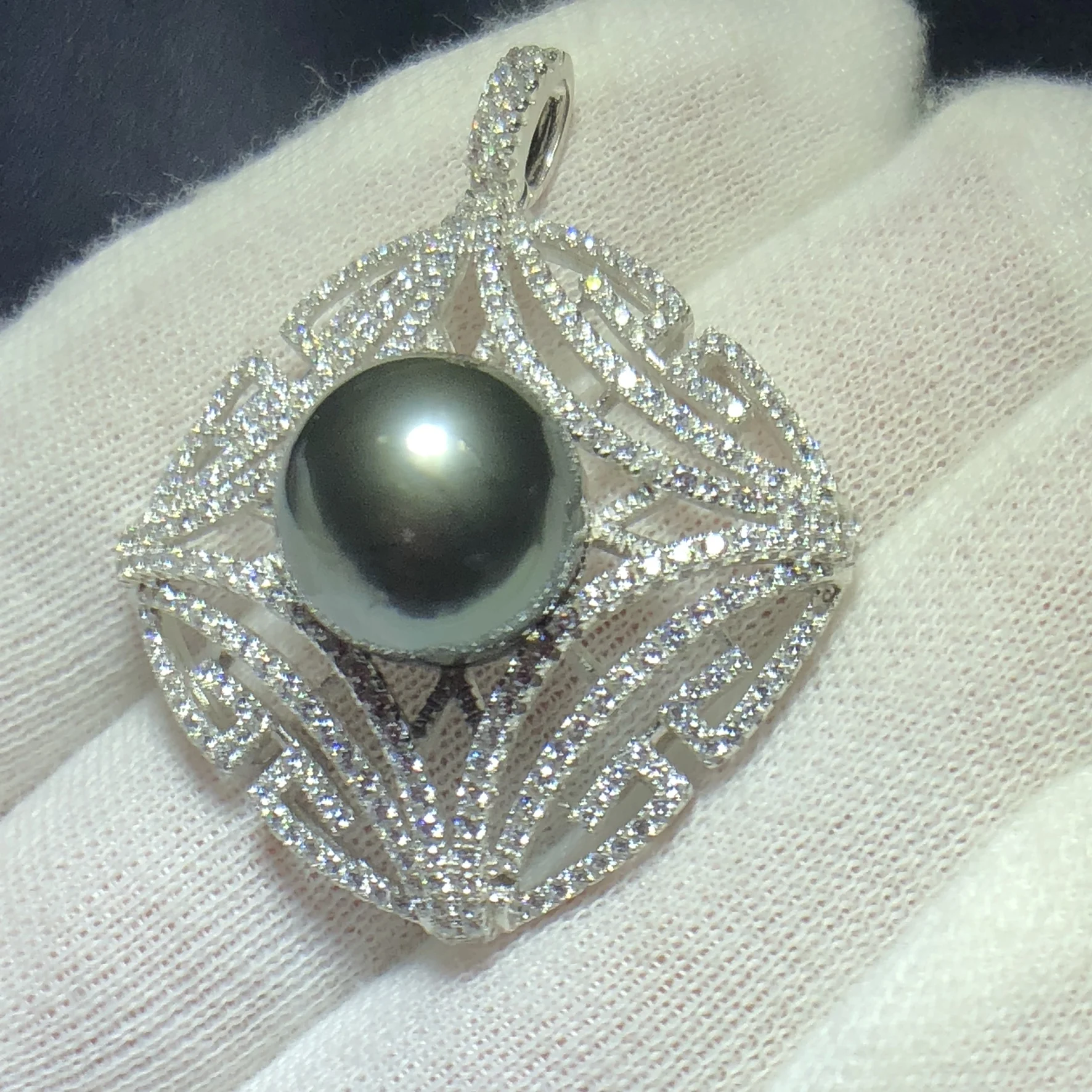 Женский кулон из серебра 925 пробы с натуральным черным жемчугом|Подвески| |