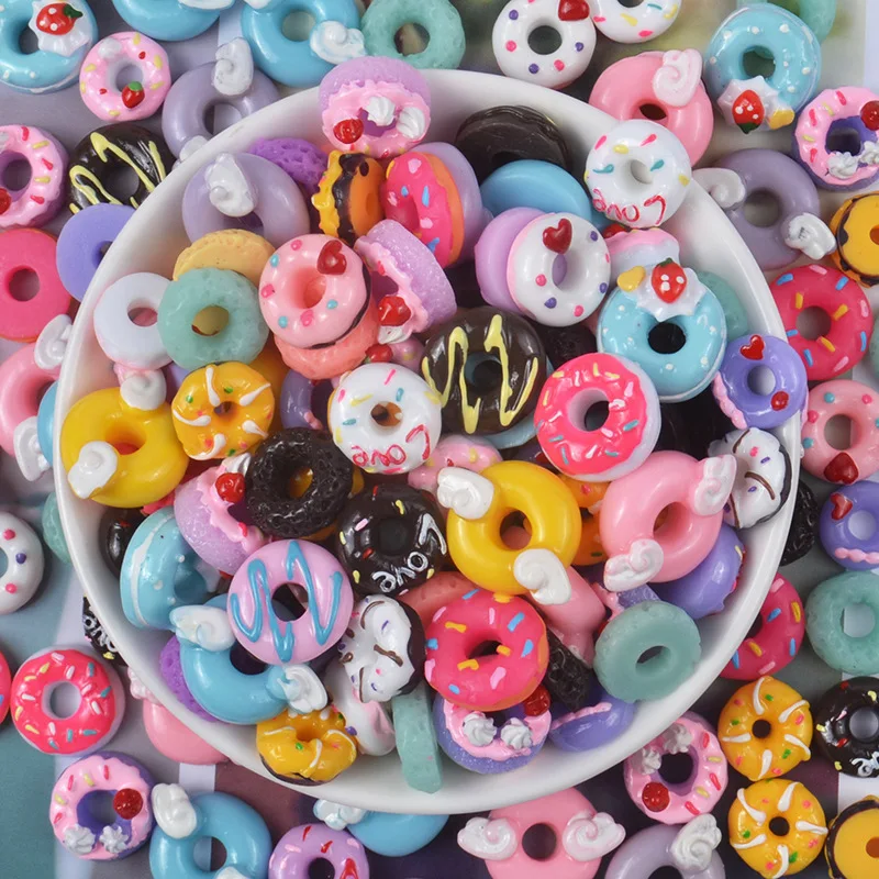 

10 Pcs/Lot Resin Donut Clay Charms Toy For Children Summer Pretend Play Charms Modeling Clay DIY Accessory For Kids