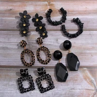 flatfoosie fashion black crystal drop earrings for women geometric round resin big flower statement earrings 2020 jewelry gifts