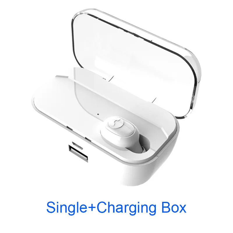 Single-Ear-White Новые Bluetooth наушники 8D стерео беспроводные наушники мини беспроводная гарнитура с 3500mAh банк питания наушники - Цвет: Single-Ear-White