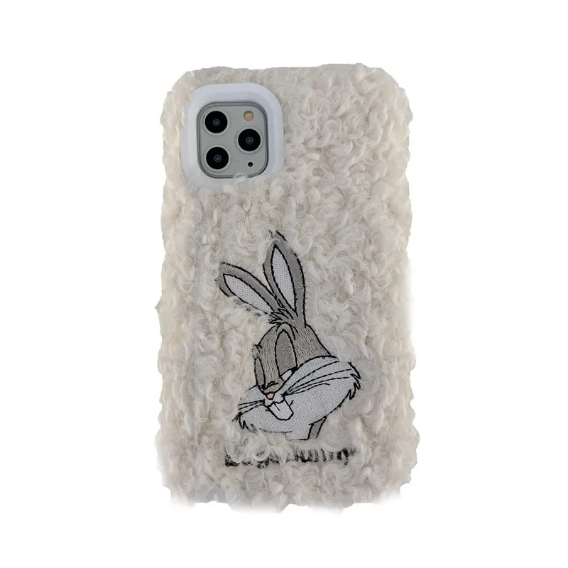 White Bugs bunny Чехол для телефона из меха Тома и Джерри для iPhone 11 Pro Max XR X XS 7 8 Plus 6 6 S теплый милый мягкий плюшевый чехол-накладка с мультяшным котом и Мышкой - Цвет: White Bugs bunny