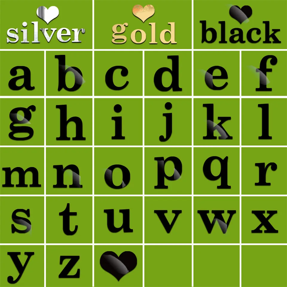 Любые комбинации из 26 Английских нижних букв стикеры модные зеркальные 3D