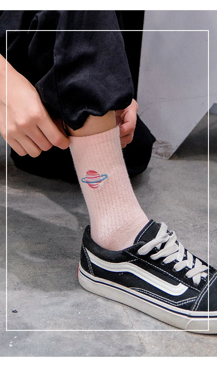 Autumn Cute Japanese Harajuku Woman Socks Planet Magic Array Embroidery Long Socks Korean Women Style Kawaii Girls Socks Gifts