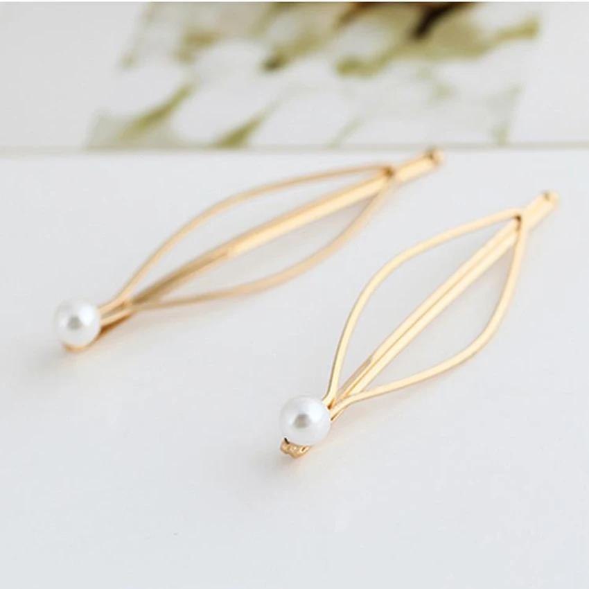 

1Pcs Alloy Hair Clips Simple Style Pearl Hairpins Side clip Lady's Golden Hair Clip Hairband Barrette Headdress Accessories