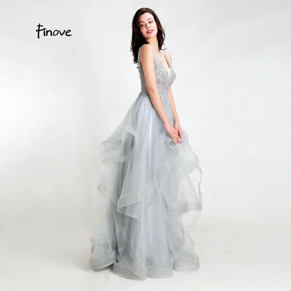 Finove Prom Dress New 2020 Sexy Tank V Neck Ruffles Beaded Long Floor Length Formal Party Gowns For Girls Plus Sizes | Свадьбы и
