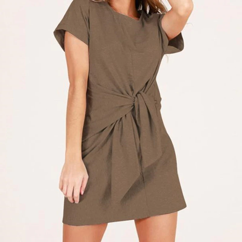 Платье с завязками на талии женское летнее мини платье коротким рукавом