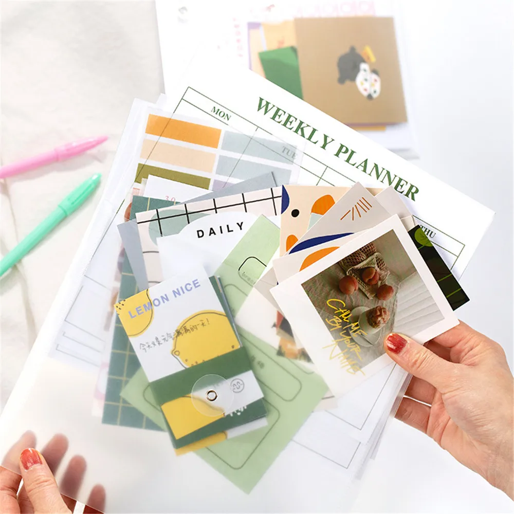 

53pcs Cute Simple Memo Pads Stickers Set with PP Transparent Storage Bag DIY Scrapbooking Materials Weekly Planner Stationery