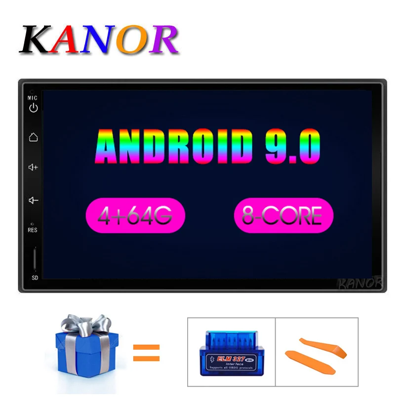 KANOR, Восьмиядерный ОЗУ, 4 Гб ПЗУ, 64 ГБ, 2 Din, Android 9,0, автомобильная аудиосистема, стерео радио с gps, Wi-Fi, универсальная gps навигация, видео головное устройство