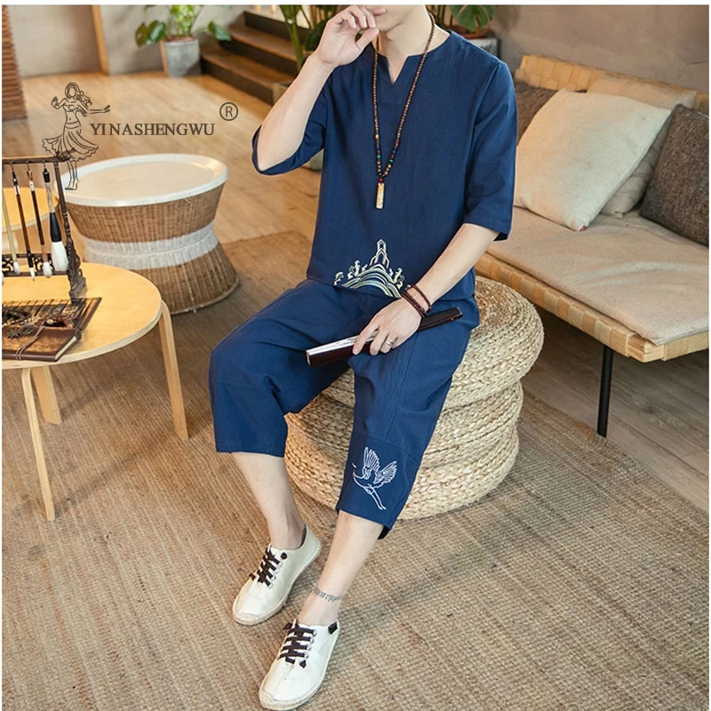 Японские кимоно больших размеров Мужская одежда брюки с коротким рукавом