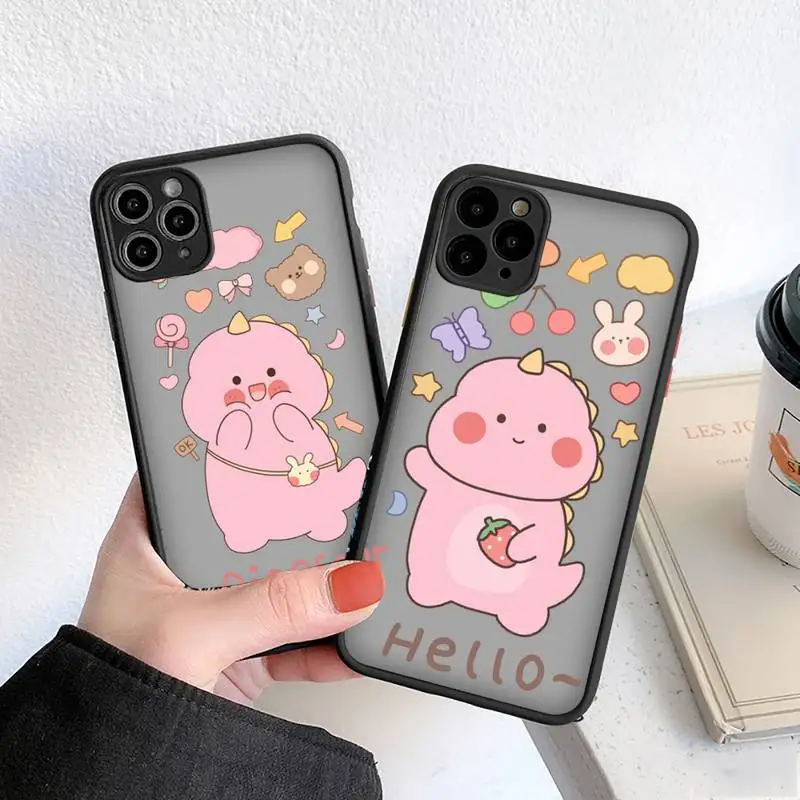 

Cute Cartoon Animal Dinosaur Couple Phone Case For iphone 12 11 8 7 plus mini x xs xr pro max matte transparent cover