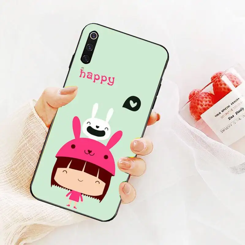 

Cute Cartoon Pig Rabbit Phone Case For Redmi 9A 8A 7 6 6A Note 9 8 8T Pro Max Redmi 9 K20 K30 Pro Black Soft TPU Case
