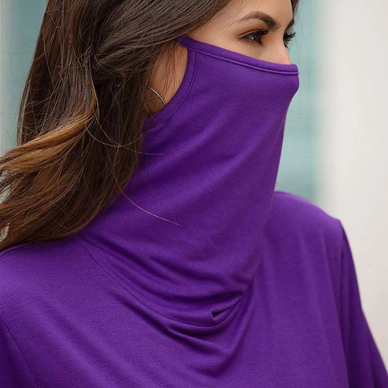 

Модная футболка с высоким воротником, женские пылезащитные ветрозащитные летние топы, повседневная Однотонная футболка с коротким рукавом...