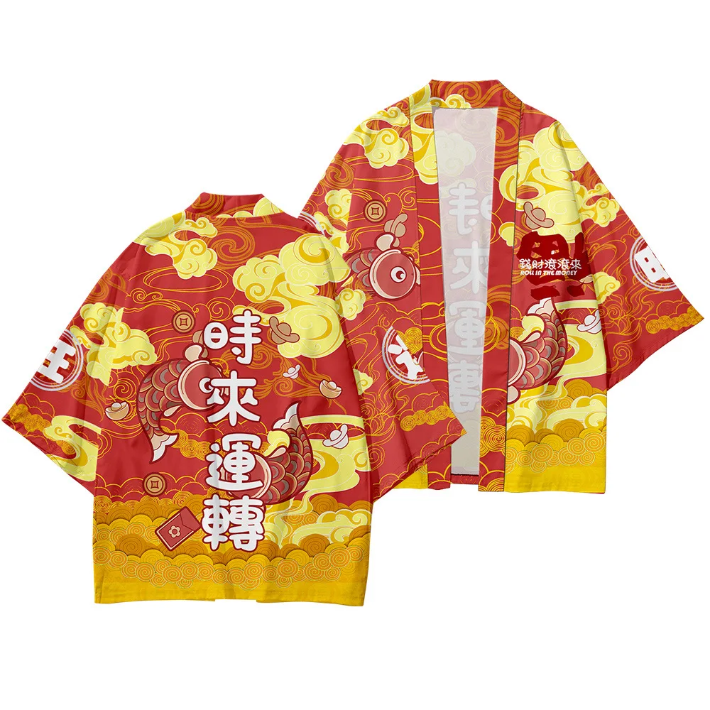

Традиционная японская одежда с принтом пары, кимоно, штаны, Мужская Ретро юката, модный костюм Тан, жакет Харадзюку ханьфу