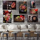 Постер в скандинавском стиле с принтом стейков, фруктов, приправ, Картина на холсте с изображением вкусной еды, Модульная картина для украшения дома и кухни