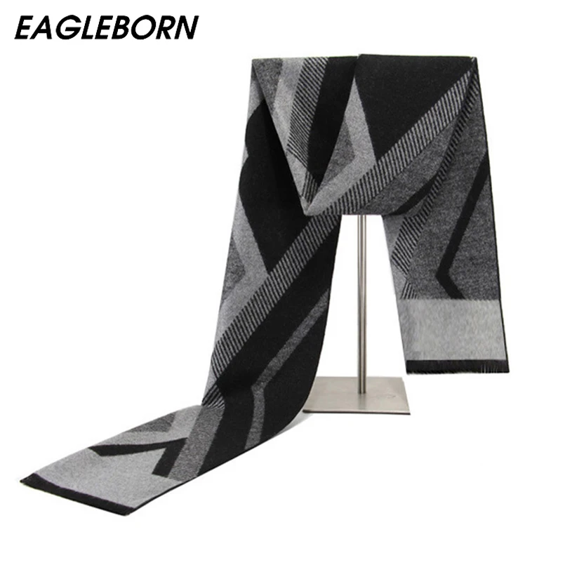 Новый мужской шарф модный ромбовидный решетка черный серый зимние кашемировые