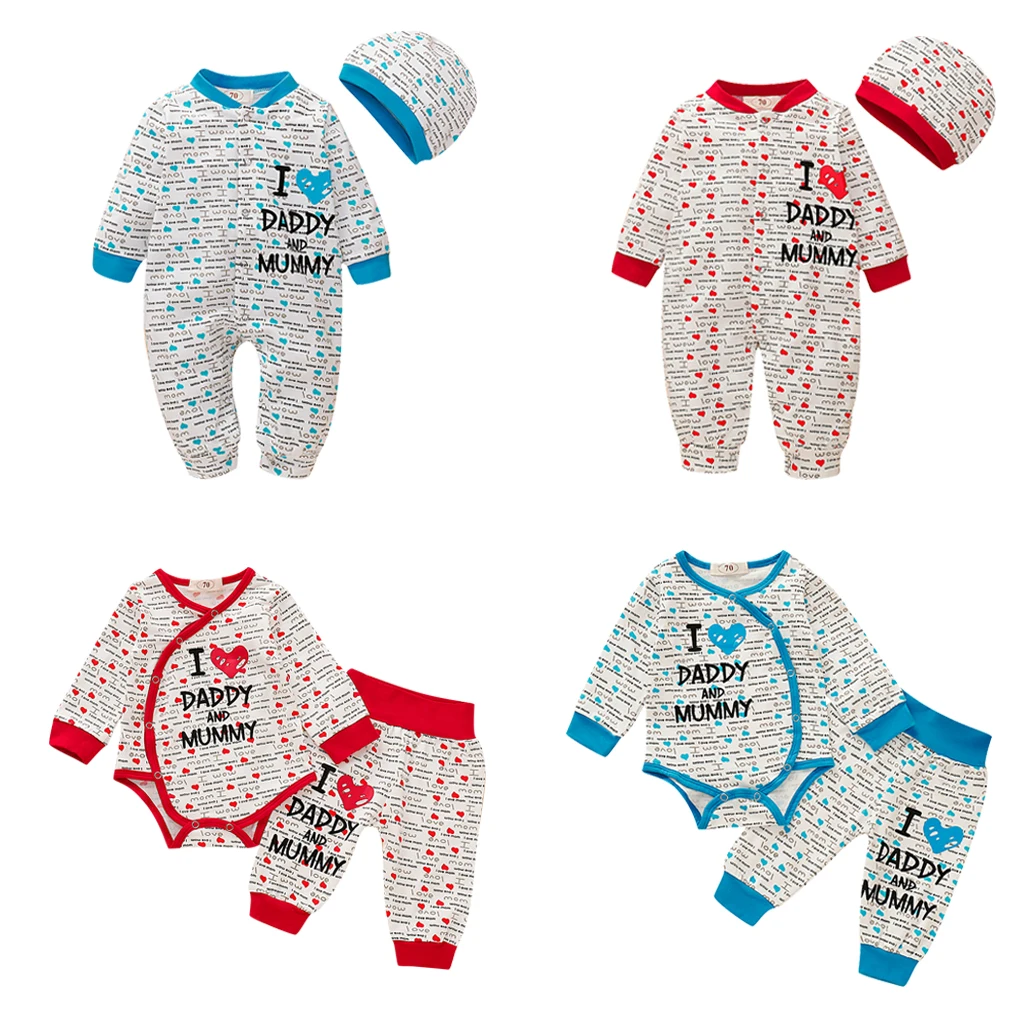 Одежда для маленьких мальчиков и девочек комбинезон с надписью Love Dad & Mom