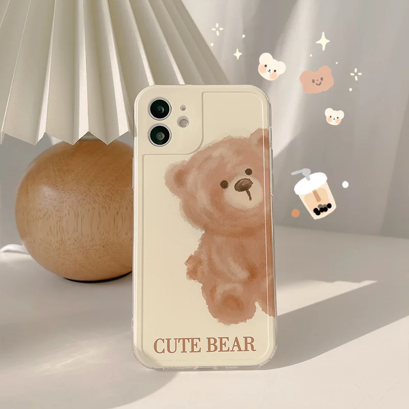 

Ins Cute Bear Cartoon Mobile Phone Case For iPhone 13 11 Pro Max Xr Xs Max 7 8 Plus x 12 mini 7Plus All-inclusive Silicone Cover