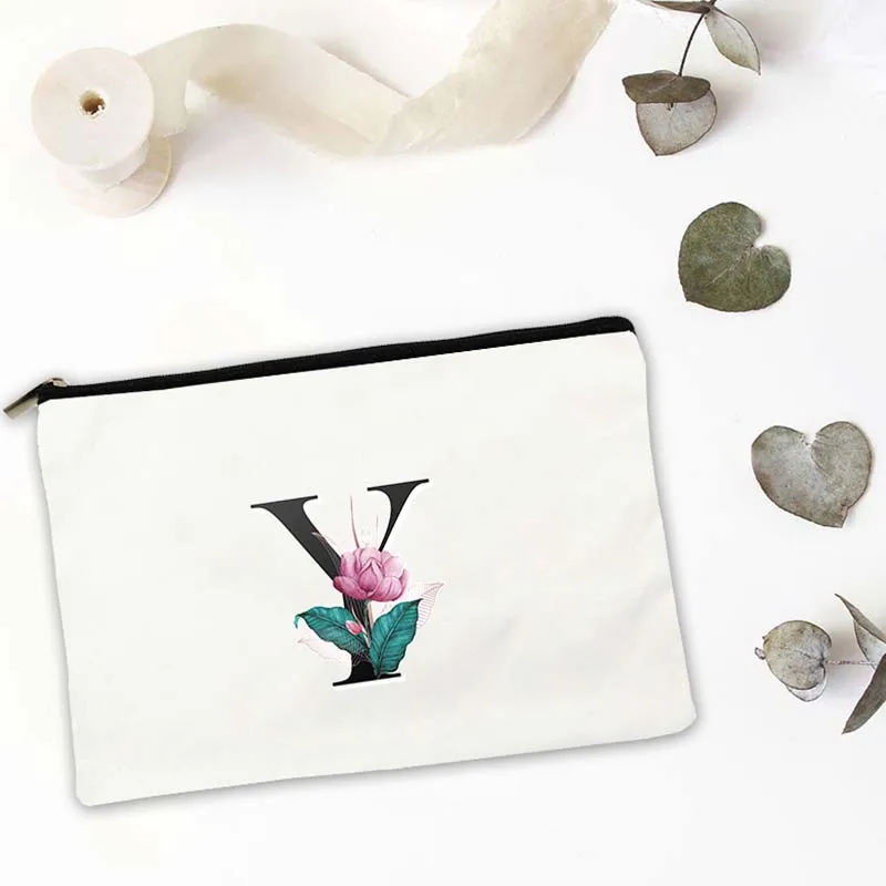 

Flowers Alphabet Cosmetic Bag for Makeup Mini Handbags Travel Bags Women's Woman Storage Pouch Free Shipping Organizer Make Up