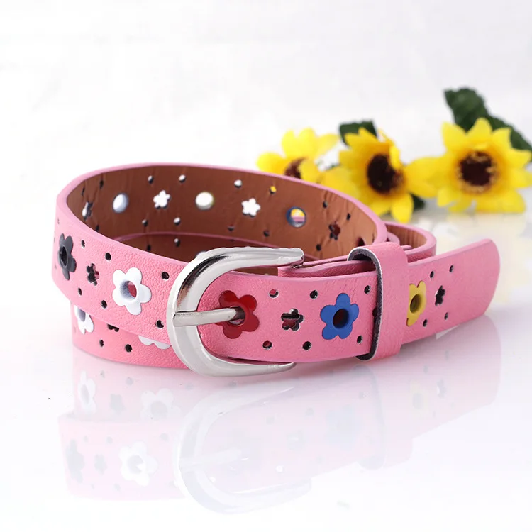 

Hollow Flower Waistband Faux Leather Belt Silver Buckle KIDS CHILDREN BOYS GIRLS Neutral / Both Men and Women Imitation Leather