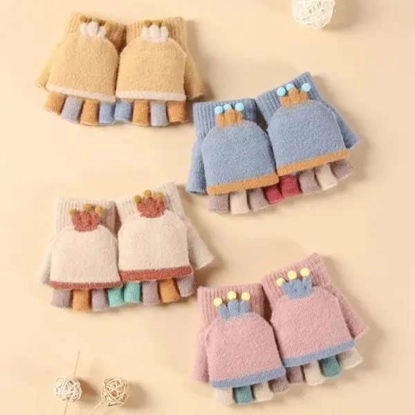 

Осенне-зимние детские перчатки с полупальцами, с застежкой-короной