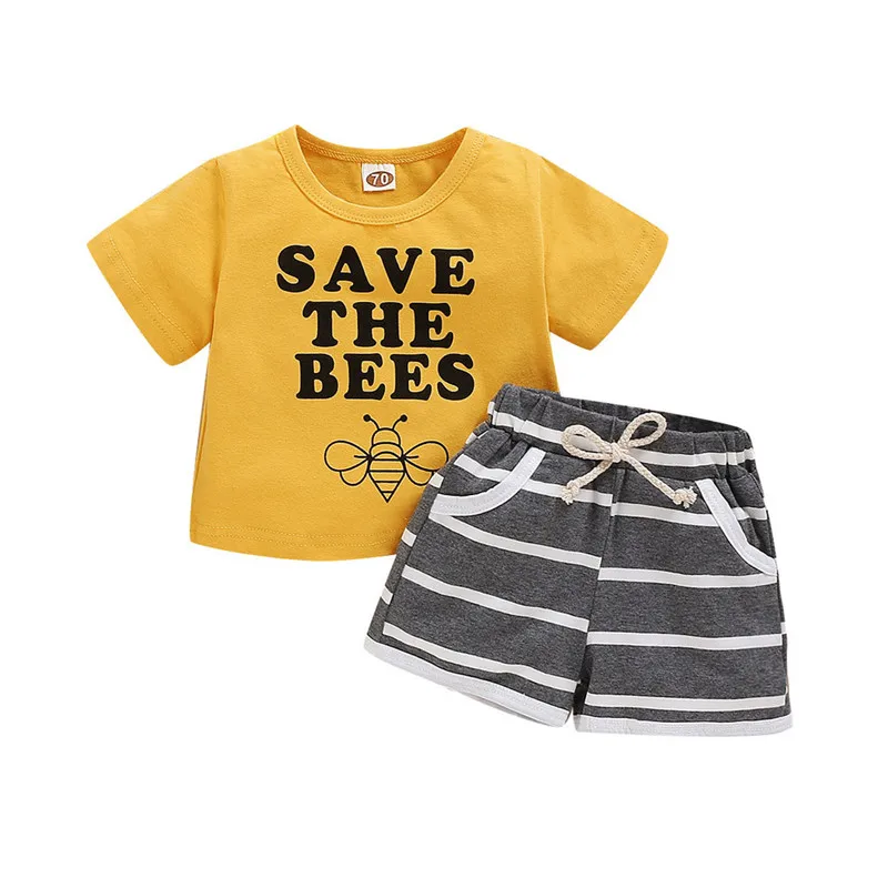 

2020 Fashion Summer Kids Baby Girls Boys Outfit Suit Set Toddler Letter Short Sleeve Casual t shirt Tops Short Pants 2Pcs Set