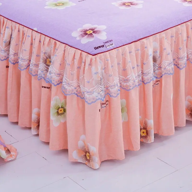 Fashion Simple Lace Bedspread Soft Sanding Bed Skirt Queen Twin King Size Fitted Sheet Double Layer Ruffle | Дом и сад