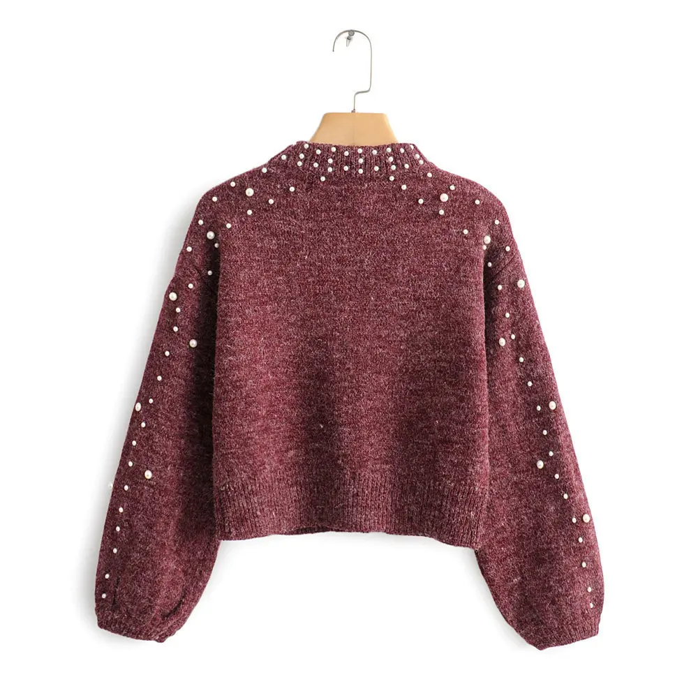 

Bead Decoration O-neck 2019 Autumn Winter Women Knitted Sweater Casual Soft Jumper Fashion Pull Femme Slim Pullovers