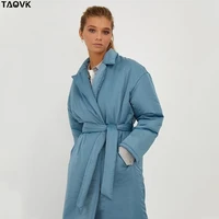 taovk women winter thick long coat female single breasted windbreaker wide waisted loose sashes warm cotton coat