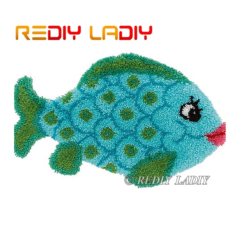 

Набор ковер с крючком-защелкой синяя и зеленая рыба вязаный крючком ковер 100% акриловая пряжа подушка коврик DIY ковер вязаный крючком декора...